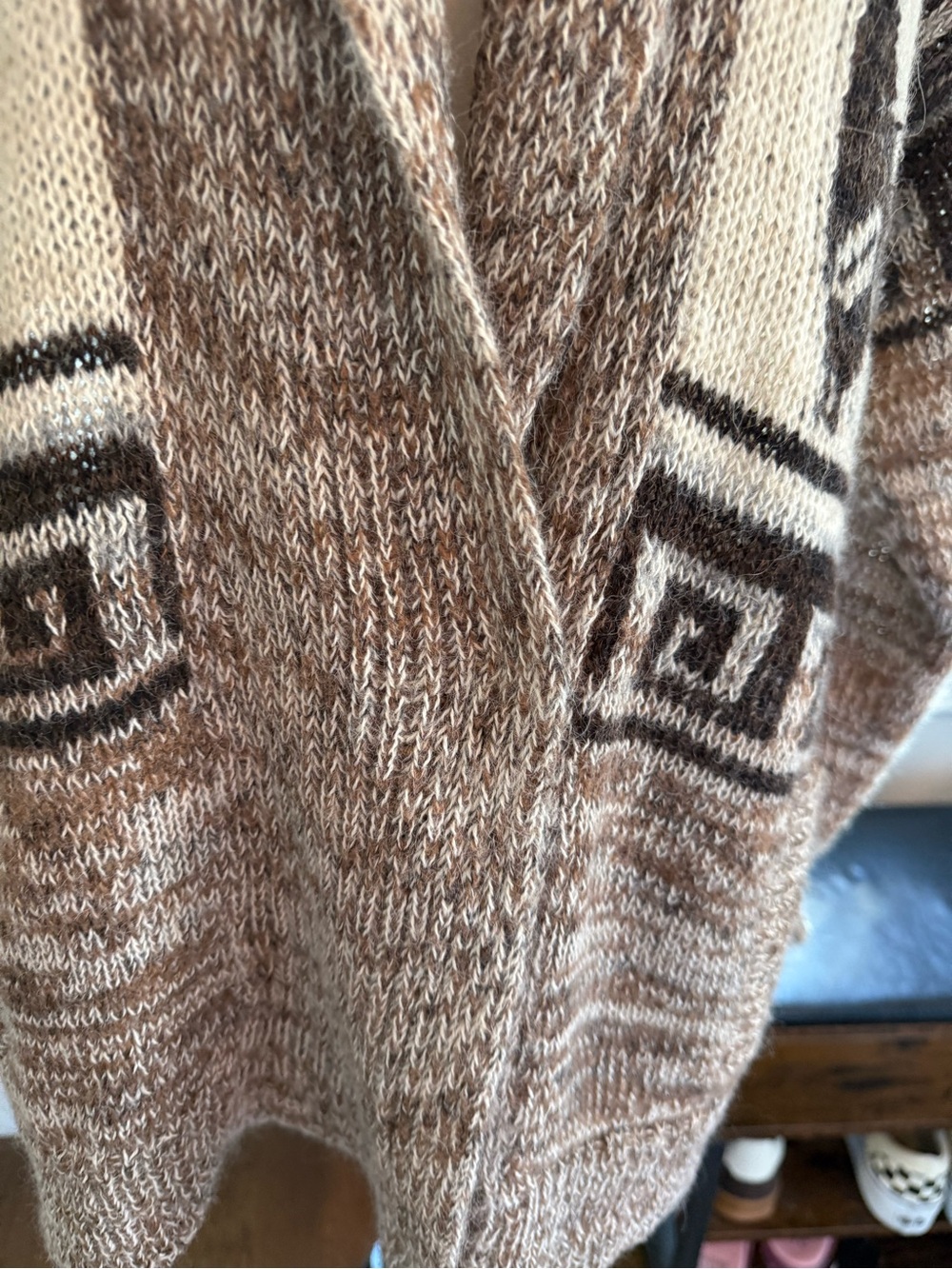 Isabel Marant Etoile Brown Cream Alpaca-Pattern Alpaca and Wool Cardigan Large - Picture 2 of 16